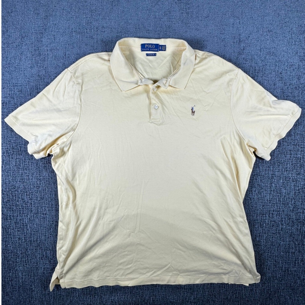Polo Ralph Lauren Mens XL Classic Fit Jersey Polo Shirt Yellow Flesh Pony Preppy